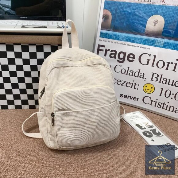 Mini Corduroy Backpack Purse for Women Travel Daypack with Multiple Pockets main image 7